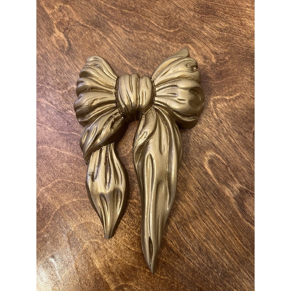 Vintage Homco Gold Bow Wall Decor Plastic Ribbon #7601 USA Cottage core